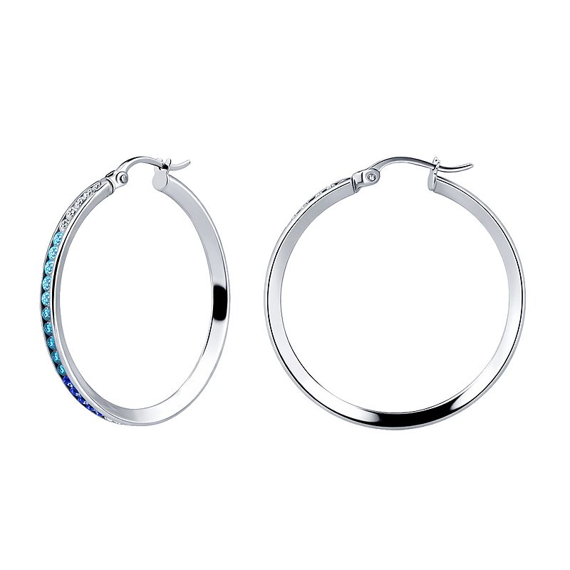 Aleure Precioso Sterling Silver Channel Set Cubic Zirconia Click-Top Hoop Earrings, Women's, Size: 30MM, Sterling Blues