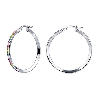 Aleure Precioso Sterling Silver Channel Set Cubic Zirconia Click-Top Hoop Earrings