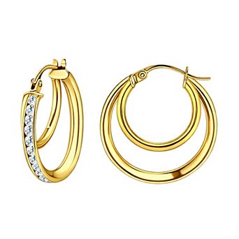 Aleure Precioso Sterling Silver Cubic Zirconia Channel Set Hoop Earrings