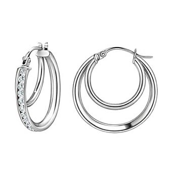 Aleure Precioso Sterling Silver Cubic Zirconia Channel Set Hoop Earrings