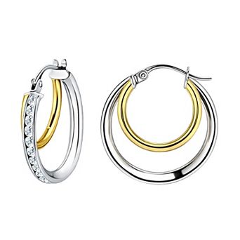 Aleure Precioso Sterling Silver Cubic Zirconia Channel Set Hoop Earrings