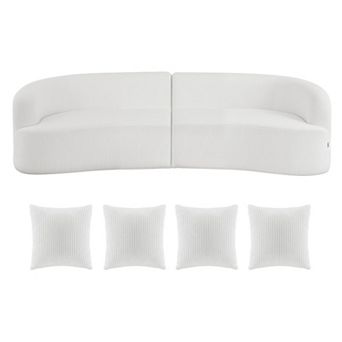 VEVOR Curved Sectional Sofa 112", Deep Seat Corduroy Couch for Living Room, White