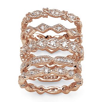1.55 TCW Cubic Zirconia Five-Piece Eternity Band Set Rose Gold-Plated