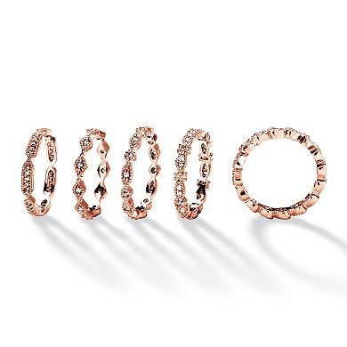 1.55 TCW Cubic Zirconia Five-Piece Eternity Band Set Rose Gold-Plated