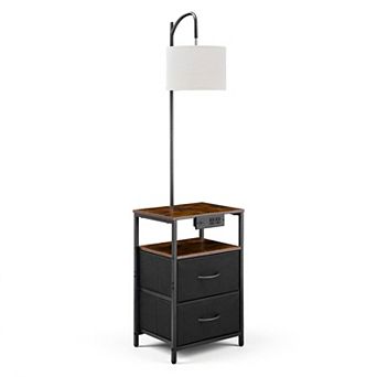 VEVOR Floor Lamp with Table, 2 tier End Table with 2 Drawers and 3 Color Temperature Lighting