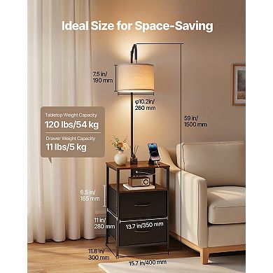 VEVOR Floor Lamp with Table, 2-Tier End Table with 2 Drawers and 3 Color Temperature Lighting