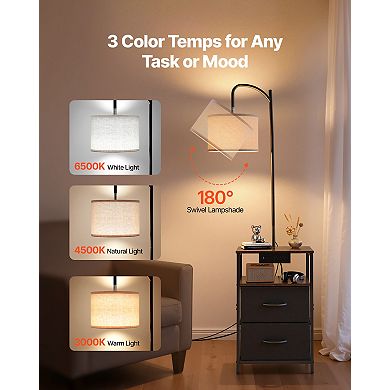 VEVOR Floor Lamp with Table, 2-Tier End Table with 2 Drawers and 3 Color Temperature Lighting