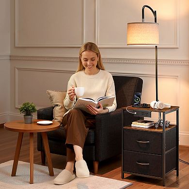 VEVOR Floor Lamp with Table, 2-Tier End Table with 2 Drawers and 3 Color Temperature Lighting