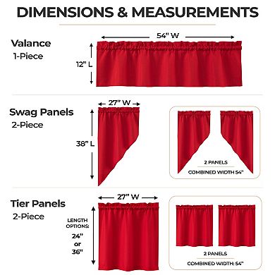 Sweet Home Opaque Ripcord Kitchen Window Curtain 5-Piece Set