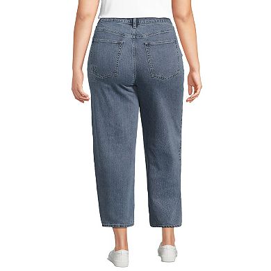 Plus Size Lands' End Soft Denim Mid Rise Relaxed Straight Crop Patchwork Jeans