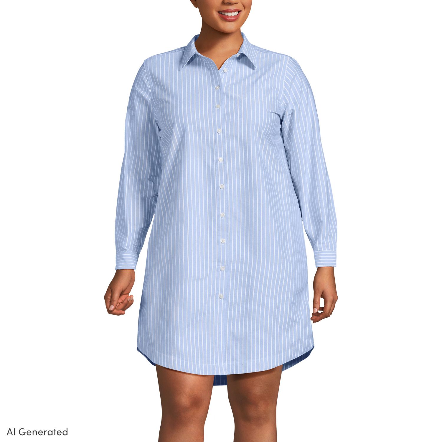 Женские платья Lands' End Plus Size Lands' End Oxford Long Sleeve Button Front Shirt Dress