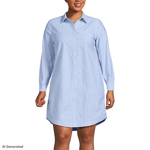 Женские платья Lands' End Plus Size Lands' End Oxford Long Sleeve Button Front Shirt Dress
