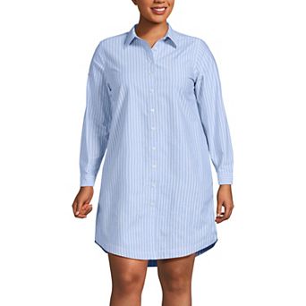 Plus Size Lands' End Oxford Long Sleeve Button Front Shirt Dress
