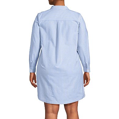 Plus Size Lands' End Oxford Long Sleeve Button Front Shirt Dress
