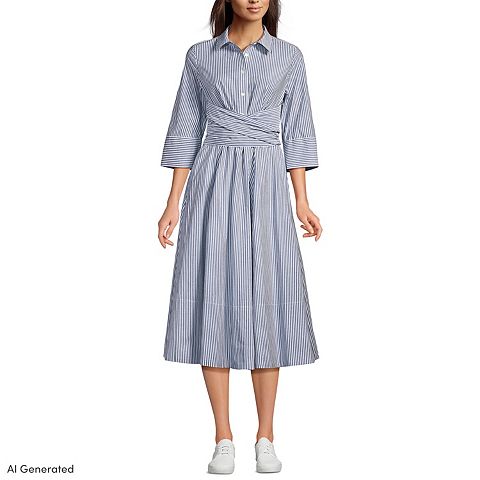 Женские платья Lands' End Petite Lands' End Poplin Midi Wrap Front Dress