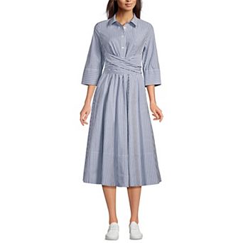 Petite Lands' End Poplin Midi Wrap Front Dress