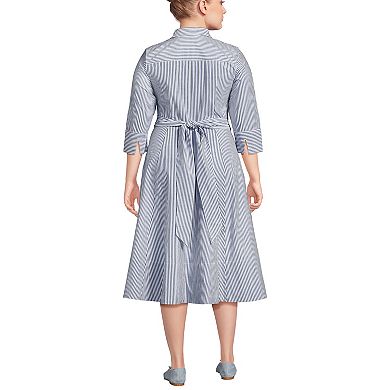 Plus Size Lands' End Striped Poplin Wrap Front Midi Dress