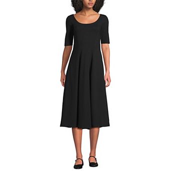 Women's Lands' End Elbow Sleeve Midi Fit & Flare Dress