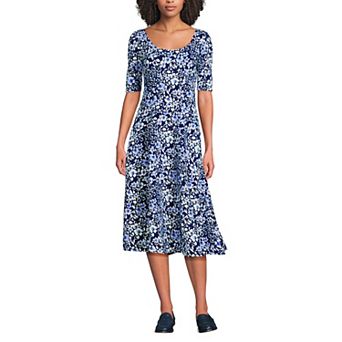 Women's Lands' End Elbow Sleeve Midi Fit & Flare Dress