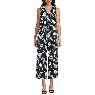 Women's Lands' End Sleeveless Smocked Waist Wrap Jumpsuit