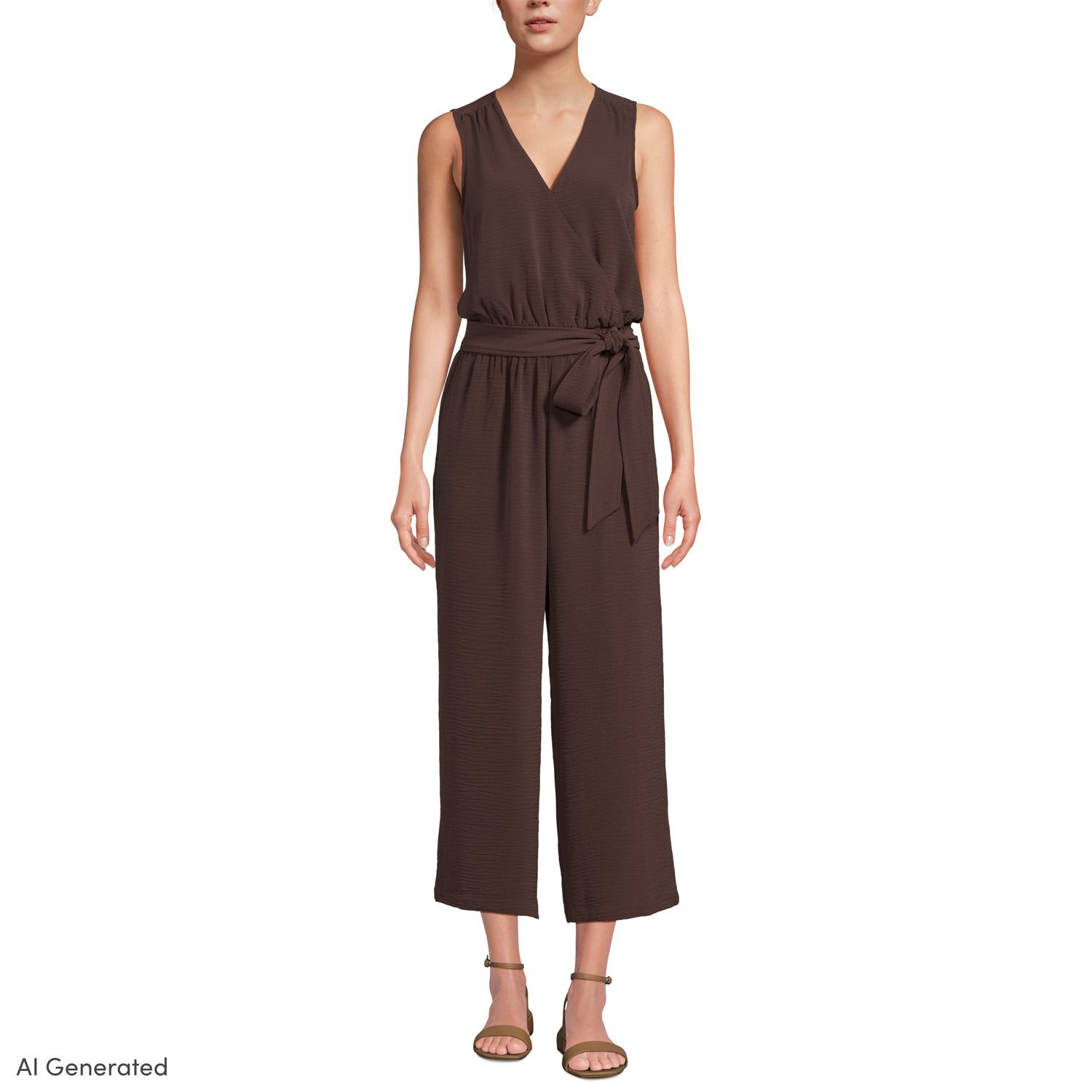 Женские комбинезоны Lands' End Petite Lands' End Sleeveless Smocked Waist Wrap Jumpsuit