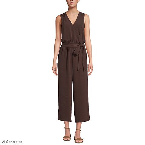 Женские комбинезоны Lands' End Petite Lands' End Sleeveless Smocked Waist Wrap Jumpsuit