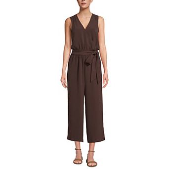 Petite Lands' End Sleeveless Smocked Waist Wrap Jumpsuit
