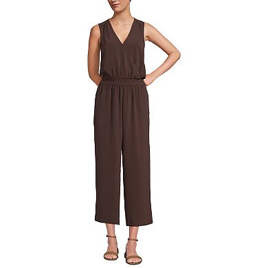 Petite Lands' End Sleeveless Smocked Waist Wrap Jumpsuit