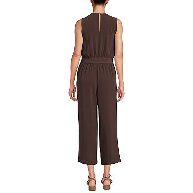 Petite Lands' End Sleeveless Smocked Waist Wrap Jumpsuit