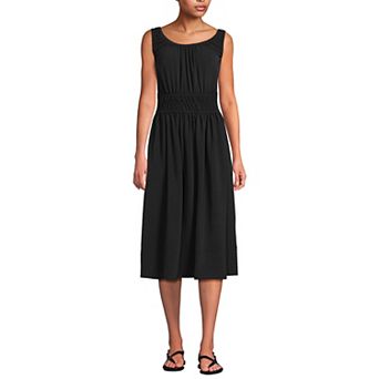 Women's Lands' End U-Neck Smocked Midi Dress