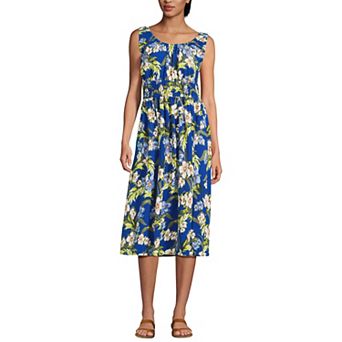 Women's Lands' End U-Neck Smocked Midi Dress