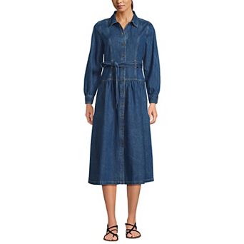 Women's Lands' End Denim Button Front Midi Shirt Dress