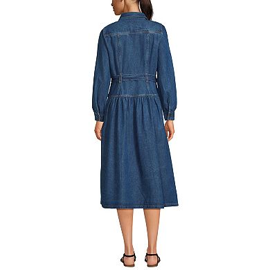 Women's Lands' End Denim Button Front Midi Shirt Dress
