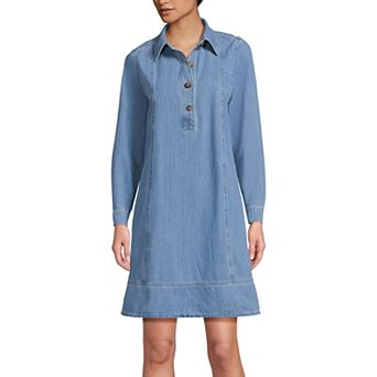 Women's Lands' End Lightweight Denim Popover At the Knee Dress