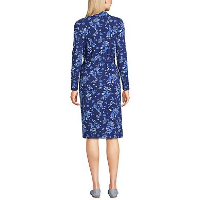 Women's Lands' End Long Sleeves Collared Wrap Dress