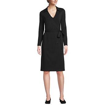 Women's Lands' End Long Sleeves Collared Wrap Dress
