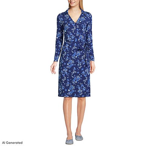 Женские платья Lands' End Long Sleeves Collared Wrap Dress
