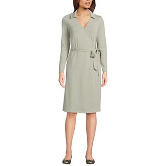Women's Lands' End Long Sleeves Collared Wrap Dress