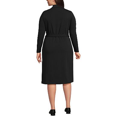 Plus Size Lands' End Long Sleeves Collared Wrap Dress