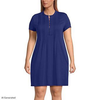 Plus Size Lands' End Cotton Modal Pintuck Short Sleeve Dress