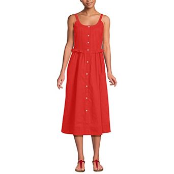 Women's Lands' End Linen Blend Pintuck Tank Top Midi Dress