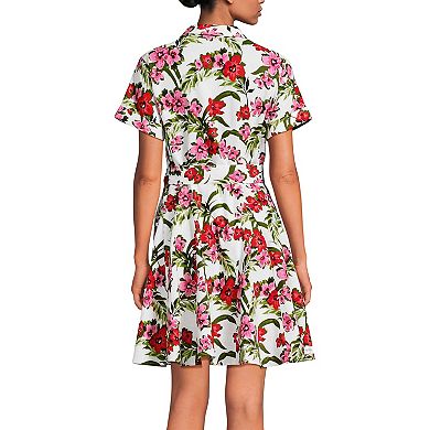 Women's Lands' End Linen Blend Button Front Dress with Godets
