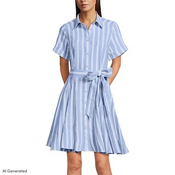 Women's Lands' End Linen Blend Button Front Dress with Godets