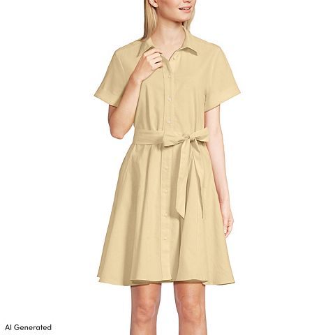 Женские платья Lands' End Linen Blend Button Front Dress with Godets