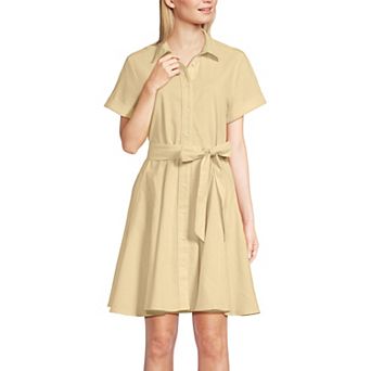 Women's Lands' End Linen Blend Button Front Dress with Godets