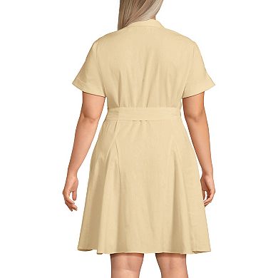 Plus Size Lands' End Linen Blend Button Front Godet Dress