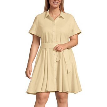 Plus Size Lands' End Linen Blend Button Front Godet Dress