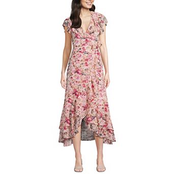Women's Lands' End Chiffon Flutter Sleeve V-Neck Wrap Maxi Dress