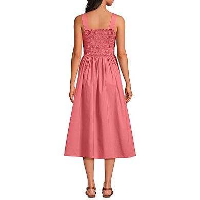 Women's Lands' End Poplin Smocked Bodice Midi Dress