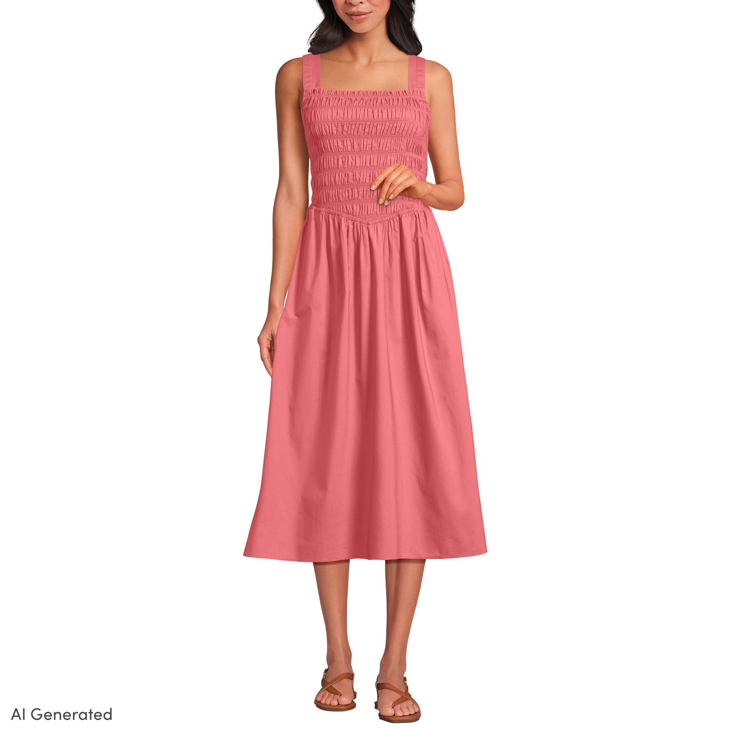 Женские платья Lands' End Poplin Smocked Bodice Midi Dress